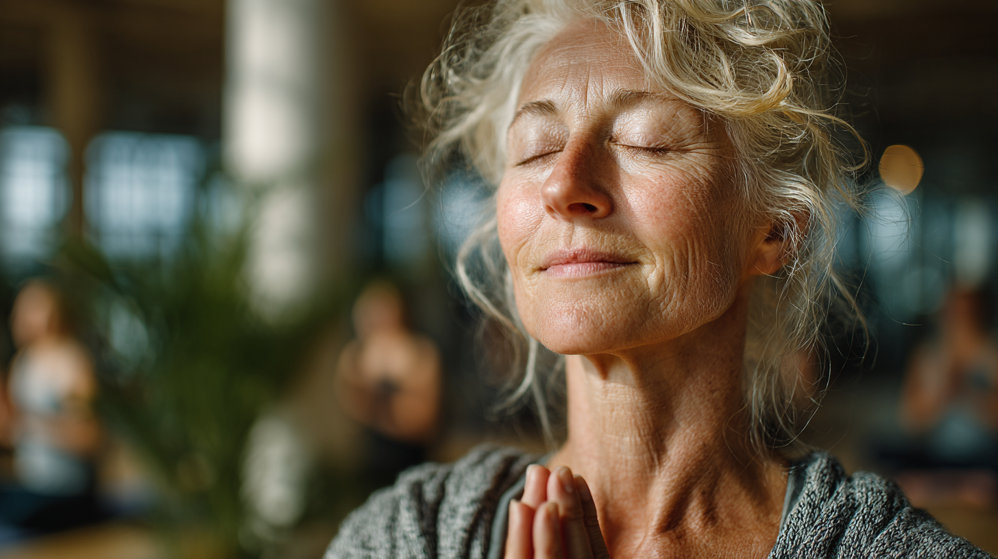 Група старших людей практикує йогу в світлій студії з досвідченим інструктором