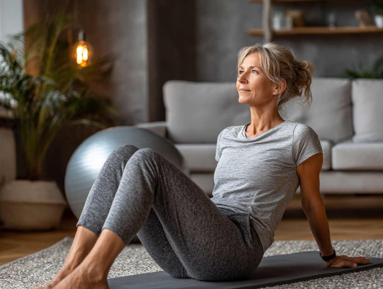 Засновниця студії Марія Коваленко проводить заняття йоги для групи старших людей